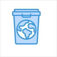 A blue icon of a garbage can with a globe inside vector