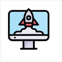 A computer monitor with a rocket on it vector
