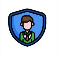 A man in a tie is in a shield icon vector