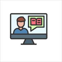 A person is sitting on a computer screen with a book in front of him vector