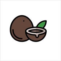 A coconut and a leaf are shown in a line vector