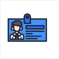 A blue and white icon of a person with a badge vector