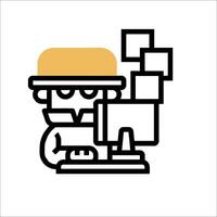 A man in a hat is working on a computer vector