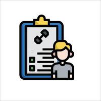 A man is standing in front of a clipboard with a barbell vector