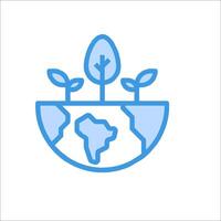 A blue line icon of a plant growing on a globe vector