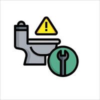 A toilet with a warning sign and a wrench vector