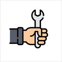 Hand holding wrench icon illustration vector