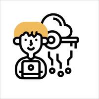 A boy with a laptop and cloud icon vector