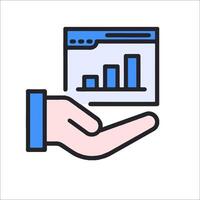 A hand holding a graph bar chart icon vector