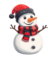 Illustration of a snowman with hat and scarf isolated on transparent background png