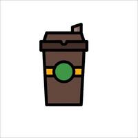 A coffee cup icon with a straw and a green lid vector