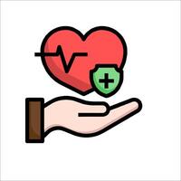 A hand holding a heart and a green plus sign vector