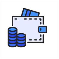 Wallet with coins and credit card icon vector