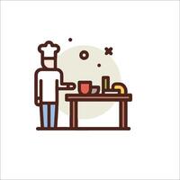 A chef is cooking food on a table vector