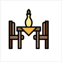 A table and chairs with a vase on the table vector