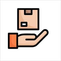 Hand holding a box icon on a white background vector