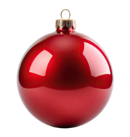 One red glossy Christmas ball isolated on transparent background png