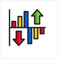 An icon of a bar chart with arrows pointing up vector