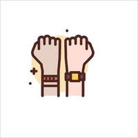 Two hands with wristbands on them, one with a watch and the other with a bracelet vector