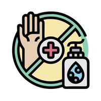 A hand with a bottle of hand sanitizer and a sign that says no hand sanitiz vector