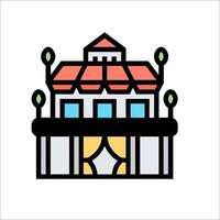A building icon with a red roof and windows vector