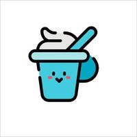 A cup of ice cream with a spoon and a smiley face vector