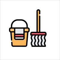 A broom and bucket icon on a white background vector