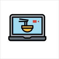 A laptop with a bowl on it and a camera vector