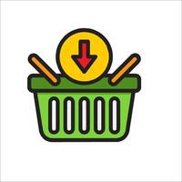 A basket with a yellow arrow pointing down inside vector