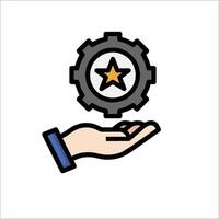 A hand holding a star and a gear icon vector