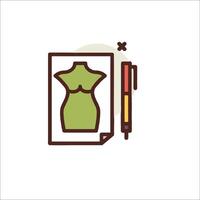 A dress form is shown with a pen and paper vector