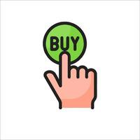 Buy button icon with finger pointing to buy button vector