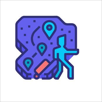 A person is walking on a map with a pin vector