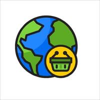 A globe with a shopping basket icon vector