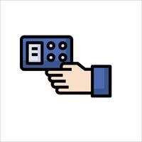 A hand holding a remote control icon vector