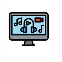 A computer monitor with headphones and music notes vector