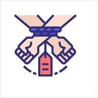 Two hands tied together with a tag on the back vector