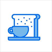 A blue line icon of a cup of coffee and toast vector