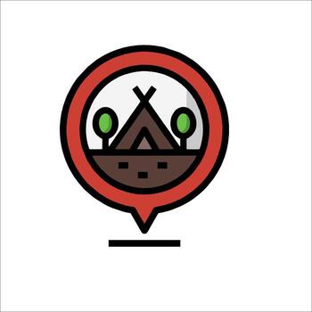 A map icon with a tent and trees vector