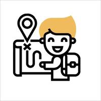 A boy with a backpack and map marker vector