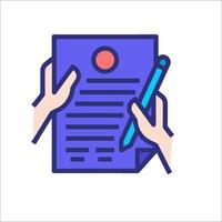 A hand holding a pen and a document vector