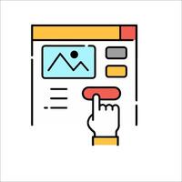 A hand pointing to a website with a button vector