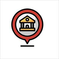 A bank building icon with a red dot vector