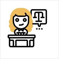 A woman sitting at a desk with a computer and a phone vector