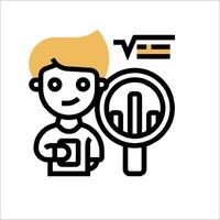 A man holding a magnifying glass and a magnifying glass vector