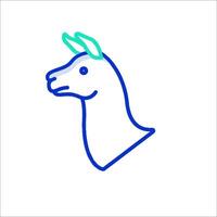 A llama head with a green horn on it vector