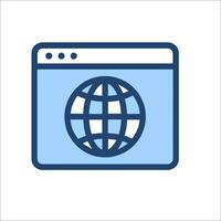 The icon of a computer with a globe on it vector