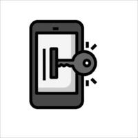 A black and white illustration of a phone with a key vector