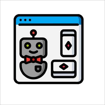 un robot es sentado en un computadora pantalla vector