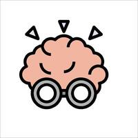 A cartoon brain with glasses and a light bulb vector